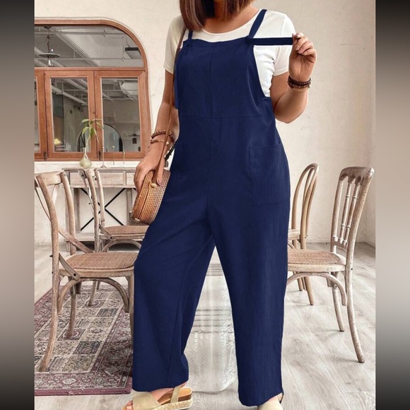 Boho Plus Size Pockets Straps Knot Wide Leg Jumpsuit - Picture 2 of 14